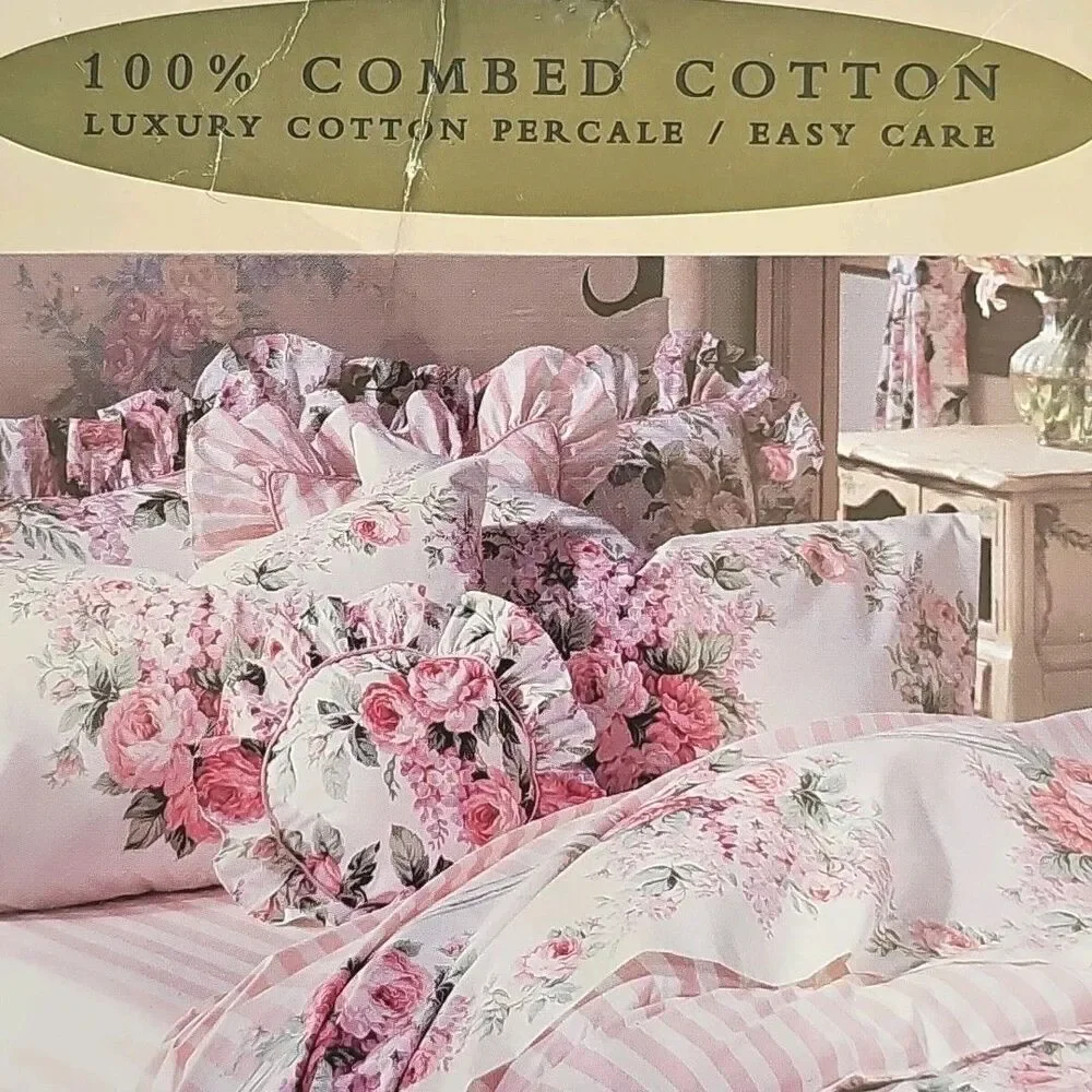 Vtg Utica Serina Luxury Percale Twin Fitted Sheet NEW USA Cotton Pink Stripe